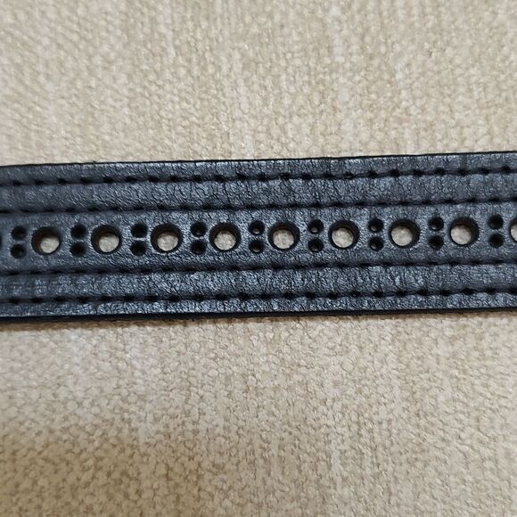 Charter Club Navy Blue Leather Belt Solid Brass Buckle - Picture 6 of 10